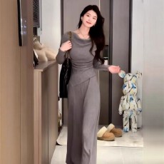 批发秋<b class='q'>冬</b>新款长袖不规则上衣+裤子两件套时尚2025上衣休闲高腰套装女