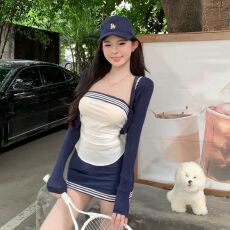 批发韩版学院风撞色<b class='q'>条纹</b>背心开衫<b class='q'>半身裙</b>三件套女2026春季新款时尚套装