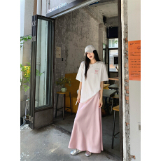 批发实拍实价 <b class='q'>夏</b>季宽松舒适粉色蝴蝶结印花短袖T恤+醋酸面料半身裙