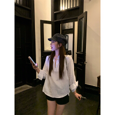 批发已出货！实拍极简老钱风长袖早起半开领白色修身衬衫上衣