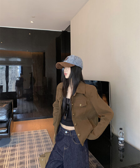 실사 정가 작은 대중 디자인 섹션 폴로 칼라 프로필 모양 공예 재킷 다용도 워크웨어 바람 재킷 맨위