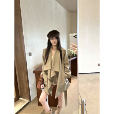 批发实拍实价 秋冬高级感卡其色荡领风衣<b class='q'>外套</b>西装大衣