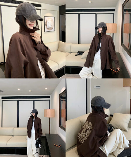 있음 선적 실사 이른 가을 느긋한 바람 아름다움 라드. 색상 시스템 두꺼움 극중 플러시 표면 프린트 셔츠 맨위