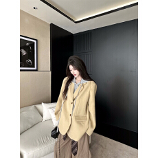 批发现实拍实价 早秋立体挺阔厚实宽松慵懒版卡其毛呢西装外套