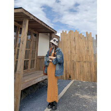 批发现实拍实价 秋冬内搭包臀针织吊带裙气质连衣裙+<b class='q'>中长款</b>牛仔外套