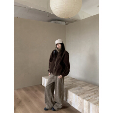 批发<b class='q'>实拍</b> 秋冬美拉德色系麂皮绒挺阔咖啡毛领夹克外套+豹纹牛仔<b class='q'>裤</b>