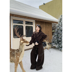 批发实拍实价 长期松弛主义 <b class='q'>韩版</b>宽松百搭加绒卫衣长裤套装针织打底衫