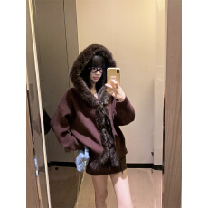 批发实拍实价 秋<b class='q'>冬</b>慵懒风宽松百搭加厚大毛领连帽毛衣外套