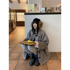 批发已出货！实拍 秋冬百搭慵懒风泰迪颗粒感高级灰夹棉毛呢大衣外套