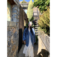 批发实拍实价 早春韩系白色排扣白色<b class='q'>连衣裙</b>打底+蓝色西装外套