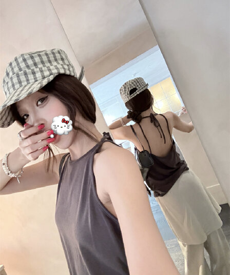 있음 선적 실사 레트로 반하이넥 오프숄더 둘 착용 행침 목 수신 Pleat 맨위 캐주얼 미니멀리즘 루즈핏 긴 바지 세트