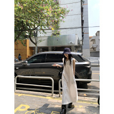批发已出货！实拍韩国简约polo领无袖连衣裙女夏宽松背心裙松弛感长裙