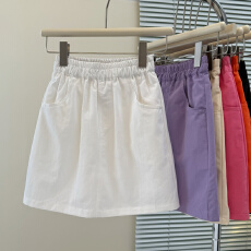 批发实拍 高腰<b class='q'>糖果</b><b class='q'>色</b>百搭牛仔半身裙夏松紧腰A字裙短裙女 内有安全裤
