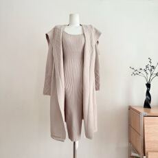 批发Chill巧儿欲设轮廓气质修身水滴形挂脖针织包臀连衣裙<b class='q'>长裙女</b>