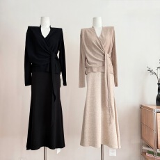 批发5werkwen 雕塑鱼尾裙 百搭垂感鱼尾针织半身裙