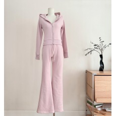 批发若语定制 暖冬纸片人 收腰磨毛连帽卫衣裤子两件套修身显瘦套装