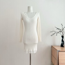 批发若语定制 半熟女友 纯欲气质性感假两件<b class='q'>蕾丝</b>拼接针织<b class='q'>连衣裙</b>包臀裙