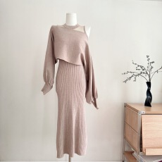 批发抖音甜水仙 银座muse裙 日系系带<b class='q'>罩衫</b> 无袖背心<b class='q'>针织</b>连衣裙两件套