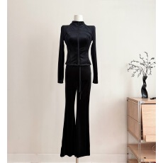 批发SX善喜阳光绒立领拉链上衣<b class='q'>外套</b>女抽绳高腰微喇叭裤子休闲运动套装