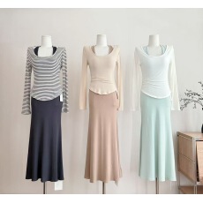 批发白水女 漂亮姐姐 天丝绵羊毛圆领<b class='q'>T</b><b class='q'>恤</b>&挂脖露背连衣裙纯欲慵懒套组