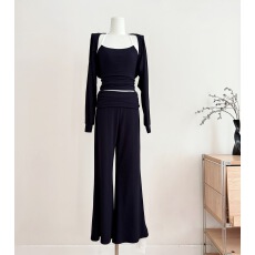 批发黑豆哼哼 LA舞蹈生*蝙蝠袖罩衫挂脖吊带背<b class='q'>心软</b>糯微喇休闲裤三件套