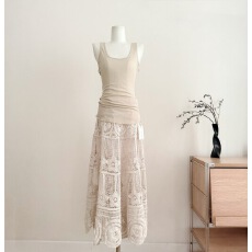 批发抖音留下 1992 春季新款法式波西米亚风钩针镂空半身裙A字<b class='q'>长裙女</b>