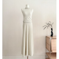 批发5werkwen 重工铲针工艺||至简美学 莱赛尔亚麻半高领背心半裙套装