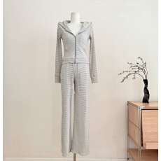 批发若语定制 条纹天菜组 95舒适棉防晒套装休闲风开衫吊带裤子三件套