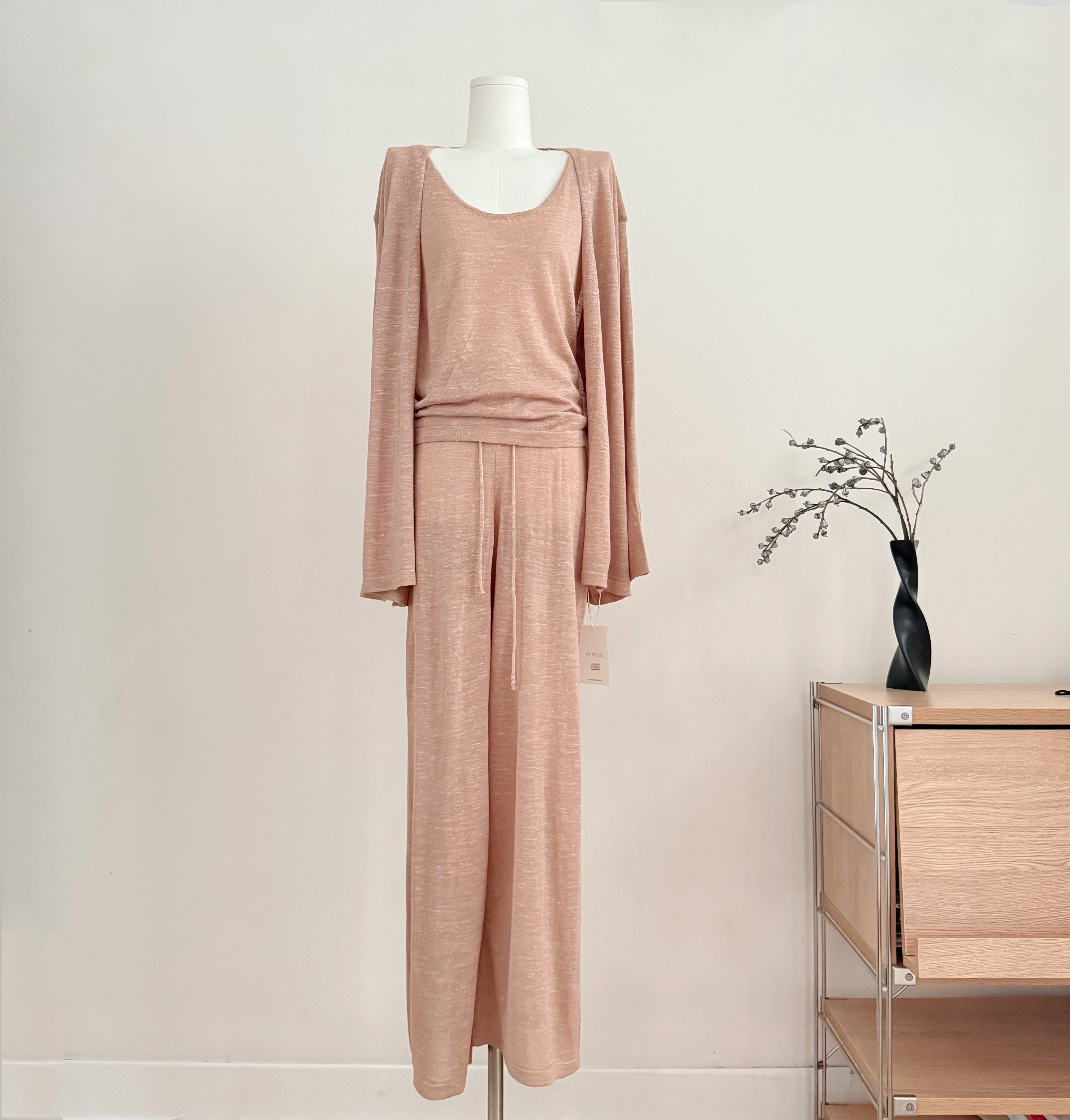 흔들어서 톤 pp 부드러운 조용한 럭셔리 느긋한 바람 세트 민소매 조끼 슬림해 보이는 오픈 가디건 캐주얼 바지