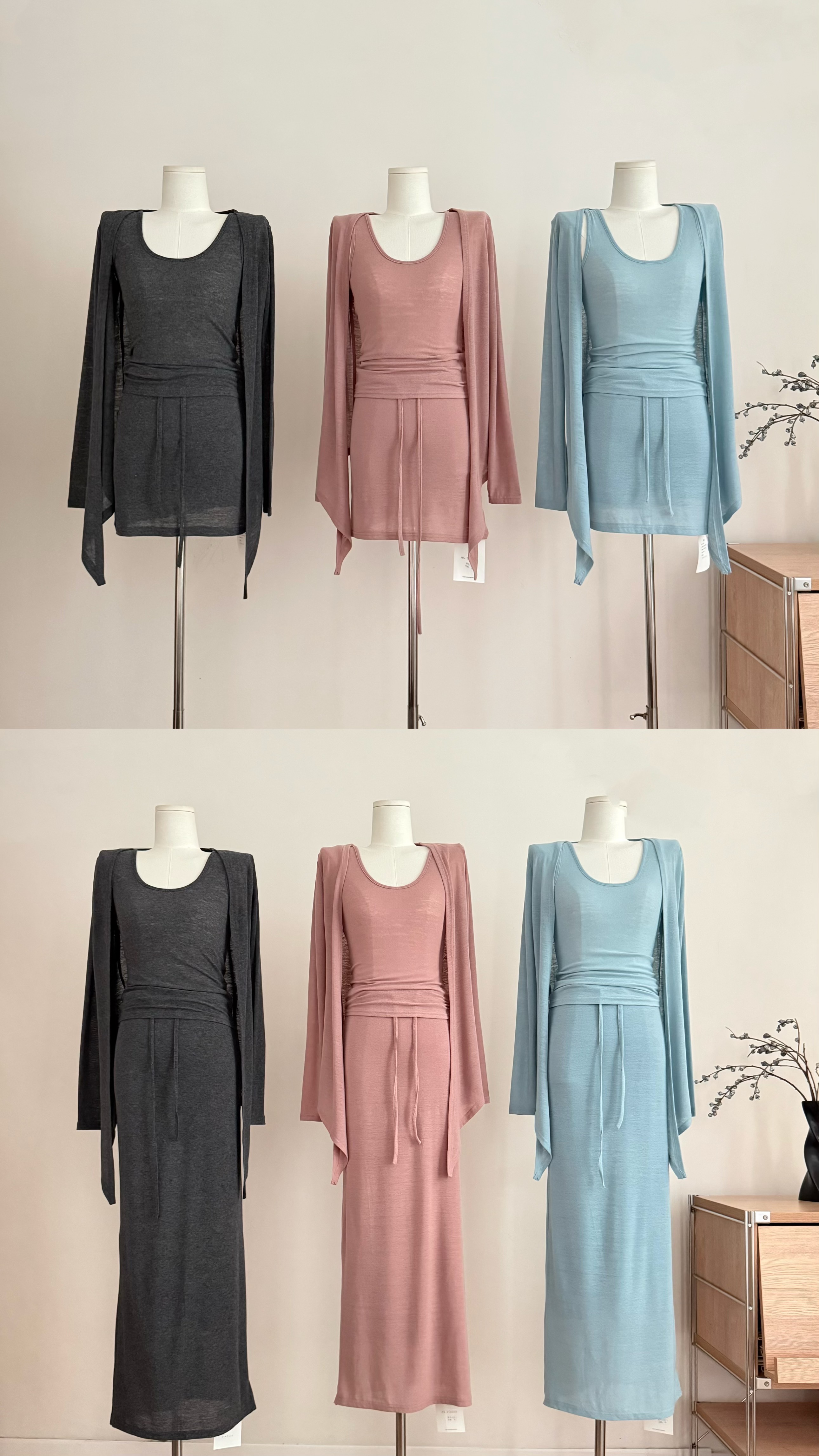 흔들어서 톤 sza 사진관 소녀 여름 새로운 느긋한 바람 니트 오픈 가디건 조끼 반신 스커트 3종 세트