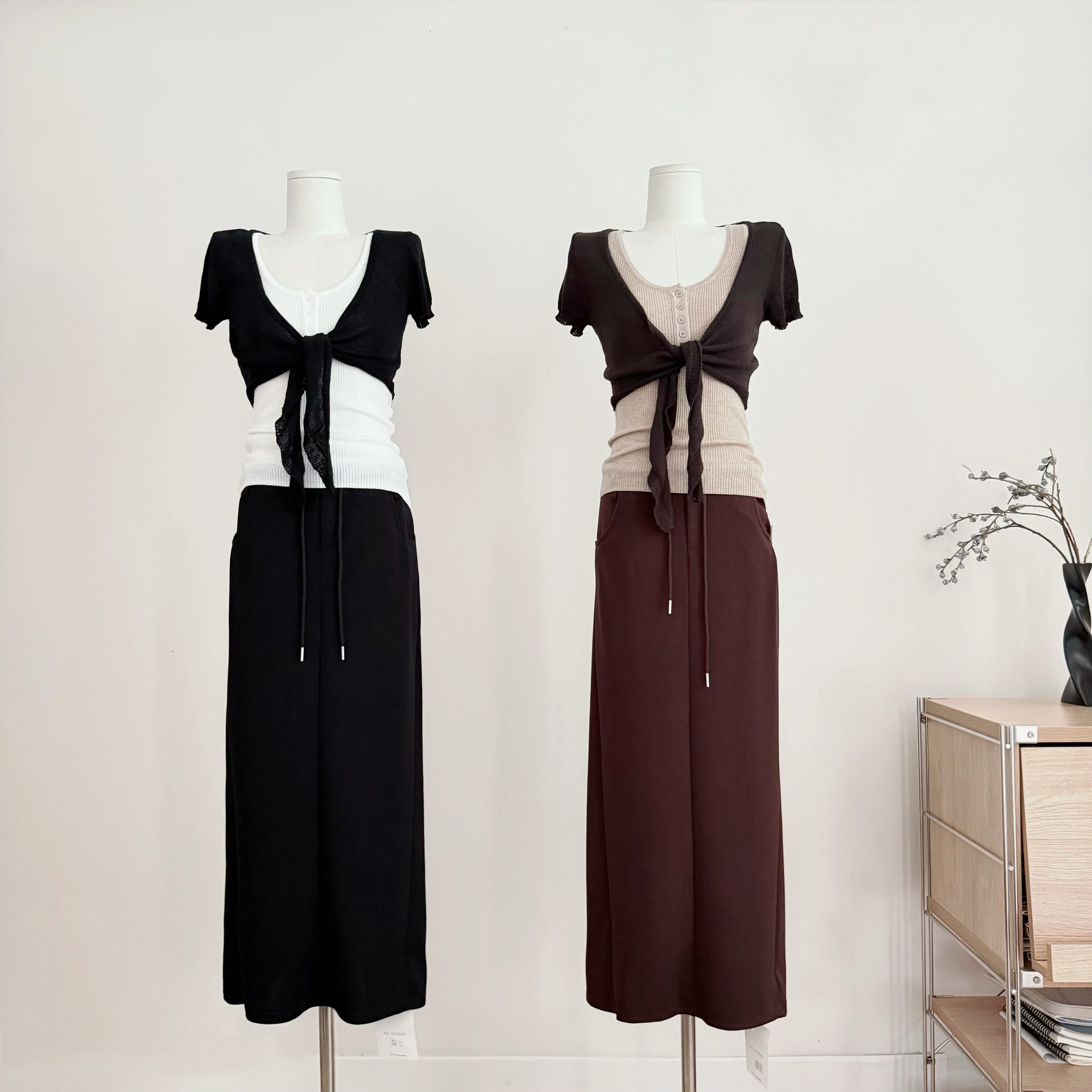 e go studio 푸딩 질감 도루 가을 3 차원 자르기 슬림해 보이는 다용도 반신 스커트 여성 패션 캐주얼 롱 스커트