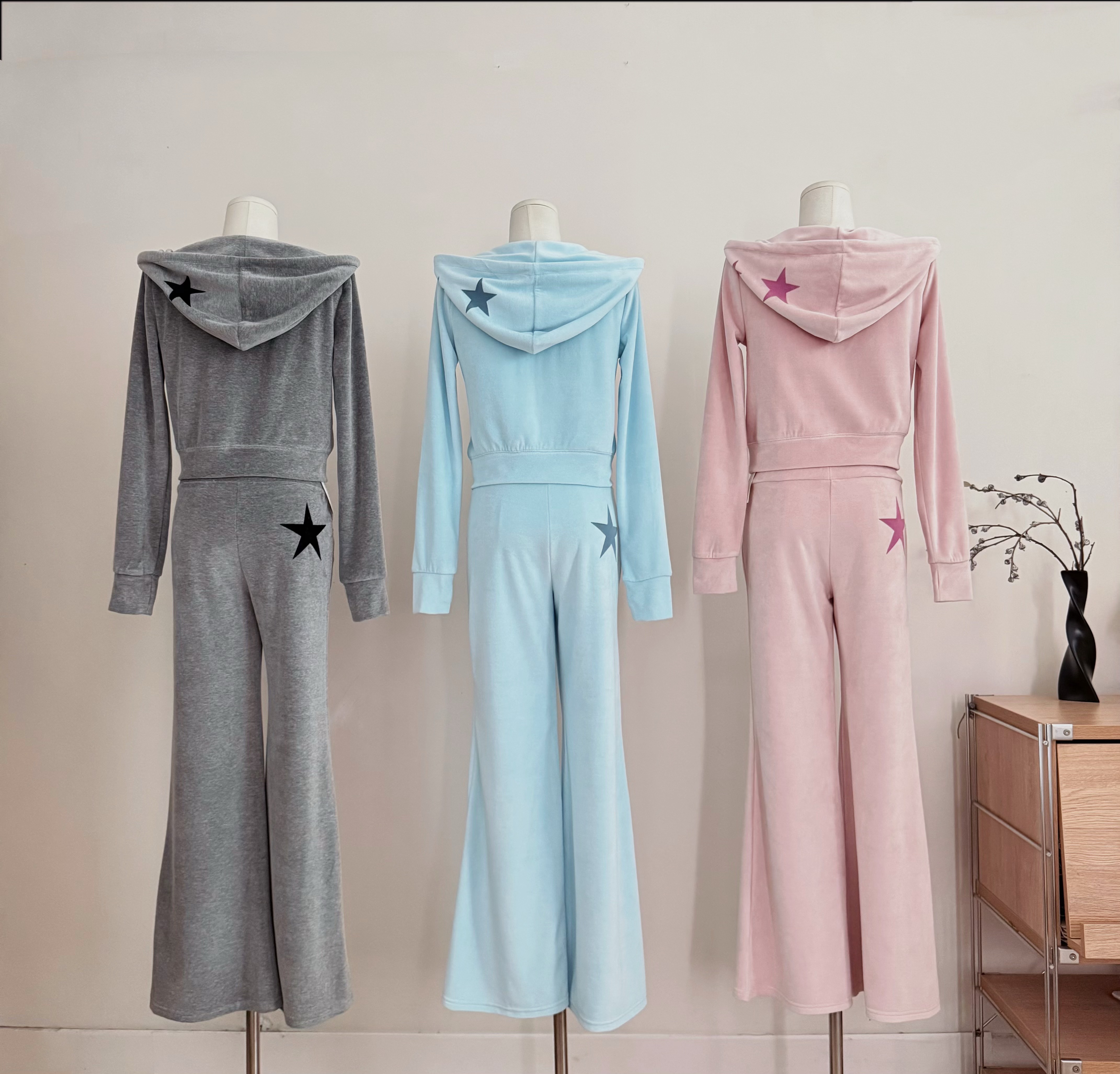 Laareetoo星星丝绒卫衣外套女秋季新款直筒休闲裤两件套  服裝批發女裝批發服飾貨源