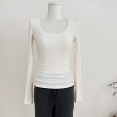 批发【Farte Shop】内搭担当 圆领长袖打底针织高弹<b class='q'>T</b><b class='q'>恤</b>女春秋收腰上衣