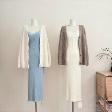 批发JMSHOP 封存香气 温柔风羊毛针织<b class='q'>吊带</b>裙女秋冬开衫<b class='q'>长裙</b>两件套