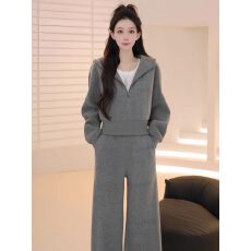 批发一整套韩系穿搭高级感时尚厚T恤阔腿裤运动休闲两件式