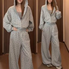 批发休闲运动<b class='q'>套装</b>女春秋季小个子星星印花宽松外套阔腿裤两件套