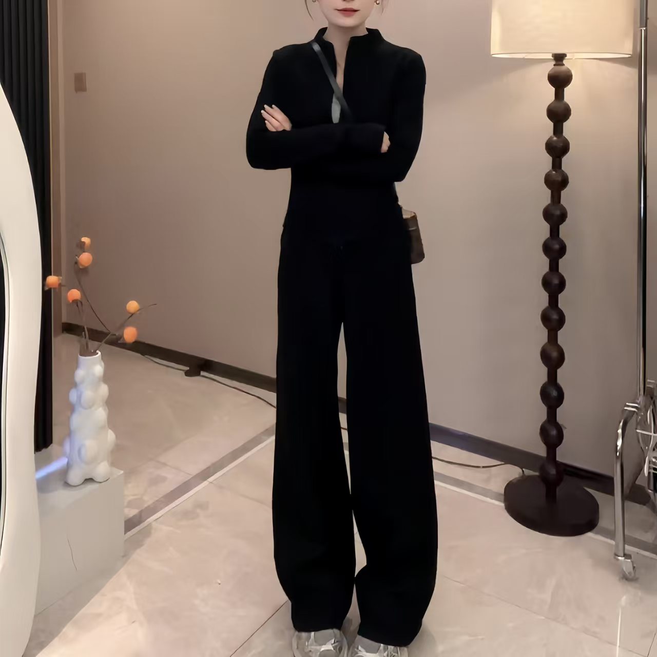 2026 봄 가을 외국 가스 캐주얼 다용도 외출용 긴팔 맨위 오픈 가디건 루즈핏 긴 바지 패션 투피스 세트