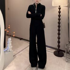 批发2026春秋洋气休闲百搭外穿长袖上衣开衫宽松长裤时尚两件套