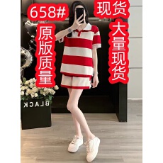 批发夏季爆款欧货条纹休闲运动套装女时尚减龄显瘦短袖上衣短裤两件套