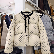 批发韩系灯芯绒蝴蝶结系带碎花短款羽绒服女2025冬新款<b class='q'>甜美</b>白鸭绒外套