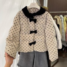 批发韩系<b class='q'>甜美</b>波点丝绒羽绒服女2025冬季新款小个子加厚减龄保暖外套