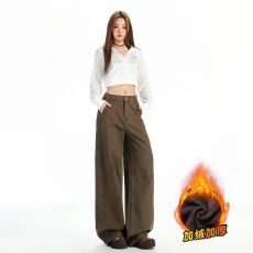 批发棕咖色美式复古水洗做旧牛仔<b class='q'>裤</b>男女宽松直筒阔腿<b class='q'>裤</b>