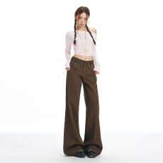 批发美式复古咖啡棕色阔腿<b class='q'>牛仔</b>裤<b class='q'>女</b>秋冬新款高腰显瘦宽松垂感直筒裤子