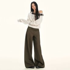 批发25th ootd!｜美式卡阔腿休闲裤秋季新款慵懒风宽松垂感工装拖地裤