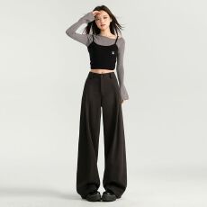 批发显高显气质高腰直筒宽松拖地阔腿裤百搭垂感黑色西装裤秋冬款