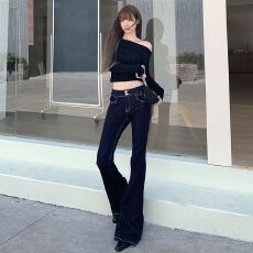 批发长腿比例｜甜酷复古调｜好穿耐搭 翻盖口袋高弹喇叭牛仔