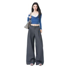 批发美式复古｜褶皱设计｜宽松阔腿休闲<b class='q'>西装</b>裤女