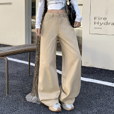 批发美式卡其色<b class='q'>牛仔裤</b>女春季新款膏药遮跨<b class='q'>显瘦</b>香蕉裤