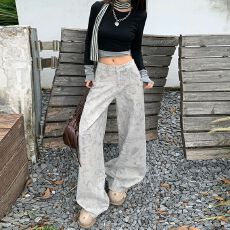 批发【AE】复古废土风扎染阔腿<b class='q'>牛仔裤</b>女新款直阔腿裤 九分&长裤&加长