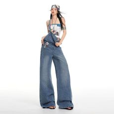 批发26th ootd!｜2026年春季NEW洗水做旧宽松美式复古减龄牛仔背带裤